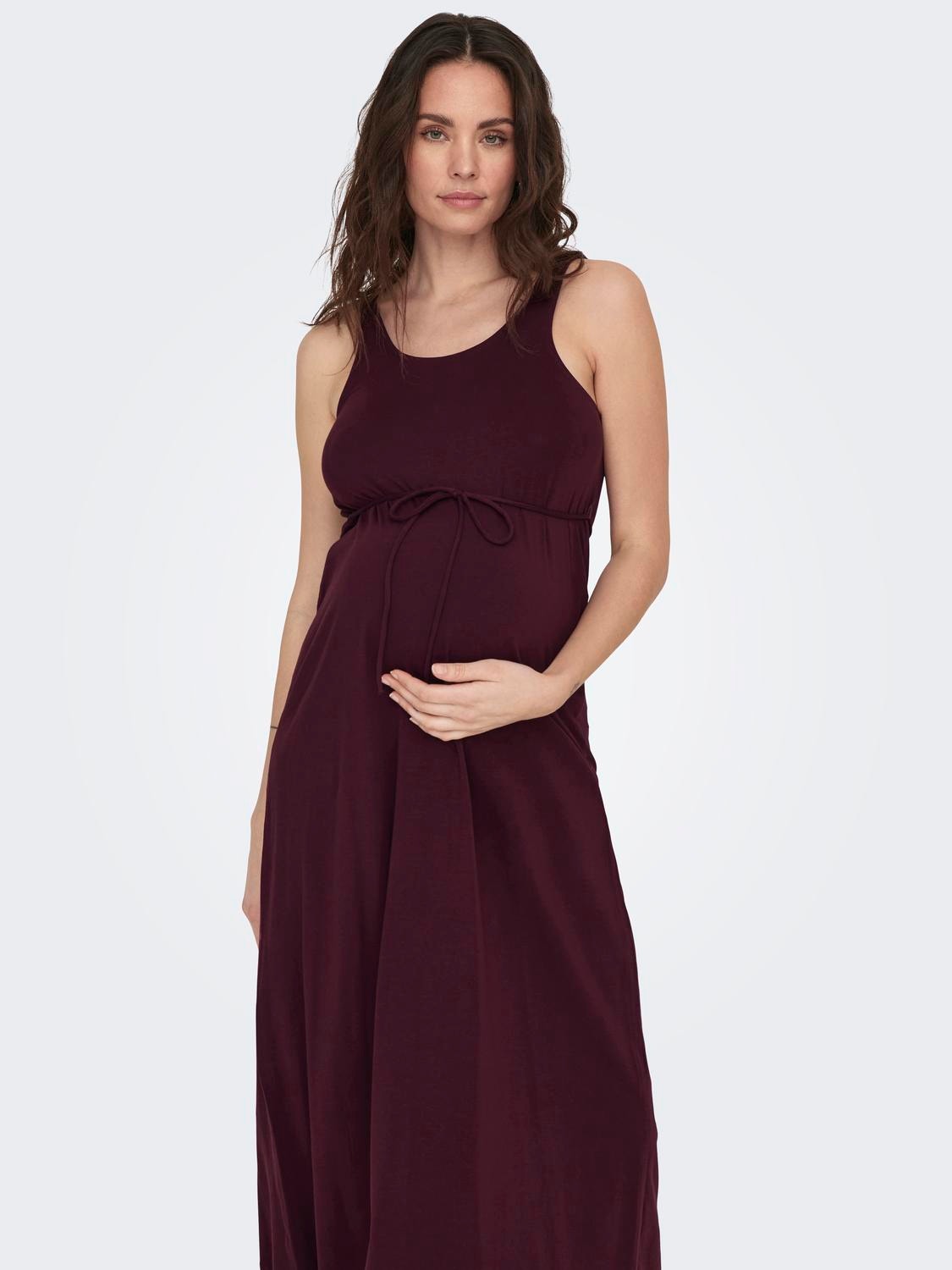 ONLY Regular Fit Round Neck Maternity Long dress -Winetasting - 15302023
