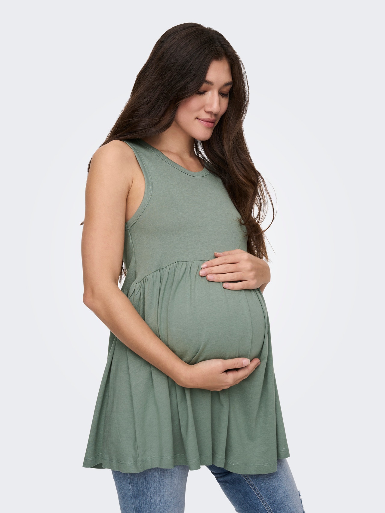 ONLY Normal geschnitten Rundhals Maternity Top -Chinois Green - 15302025