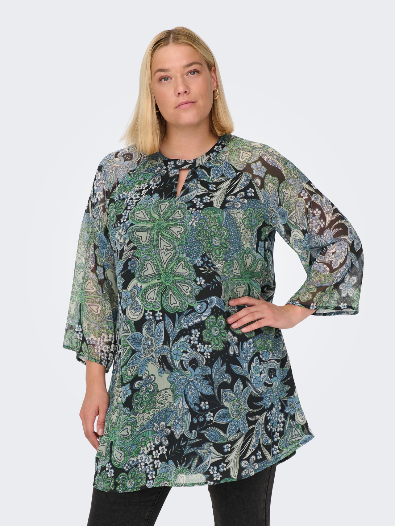 ONLY Curvy o-neck long top -Windward Blue - 15302059