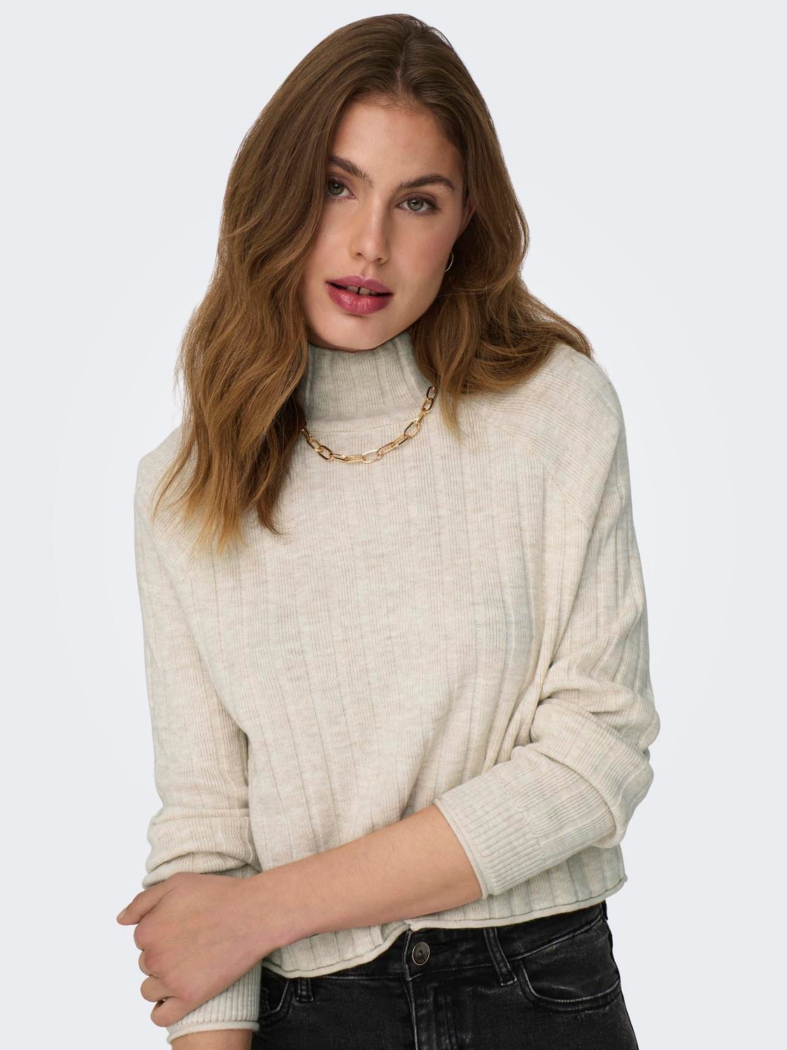 ONLY High neck knitted pullover -Pumice Stone - 15302180