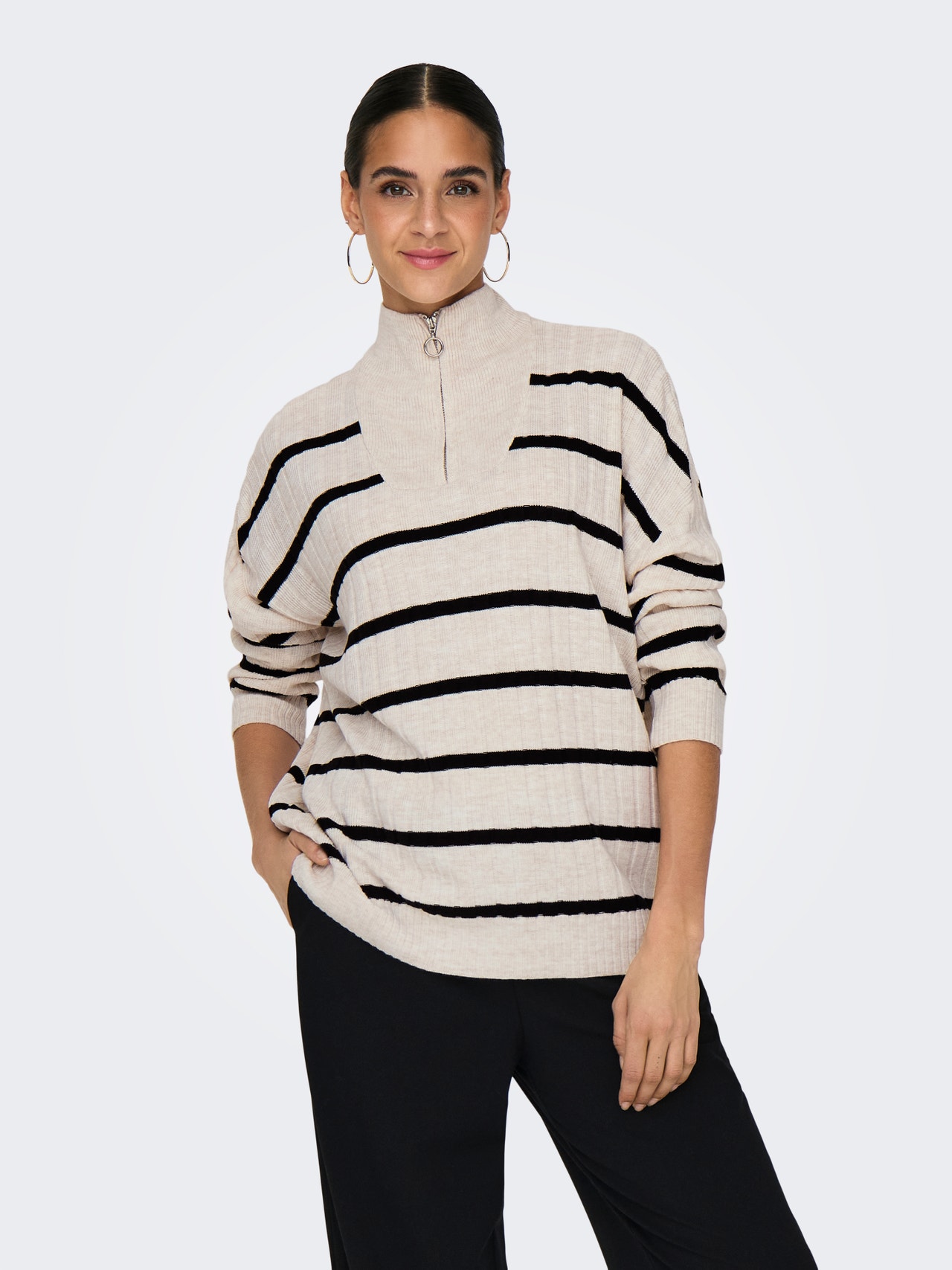 ONLY Pull-overs Regular Fit Col haut Épaules tombantes -Pumice Stone - 15302202
