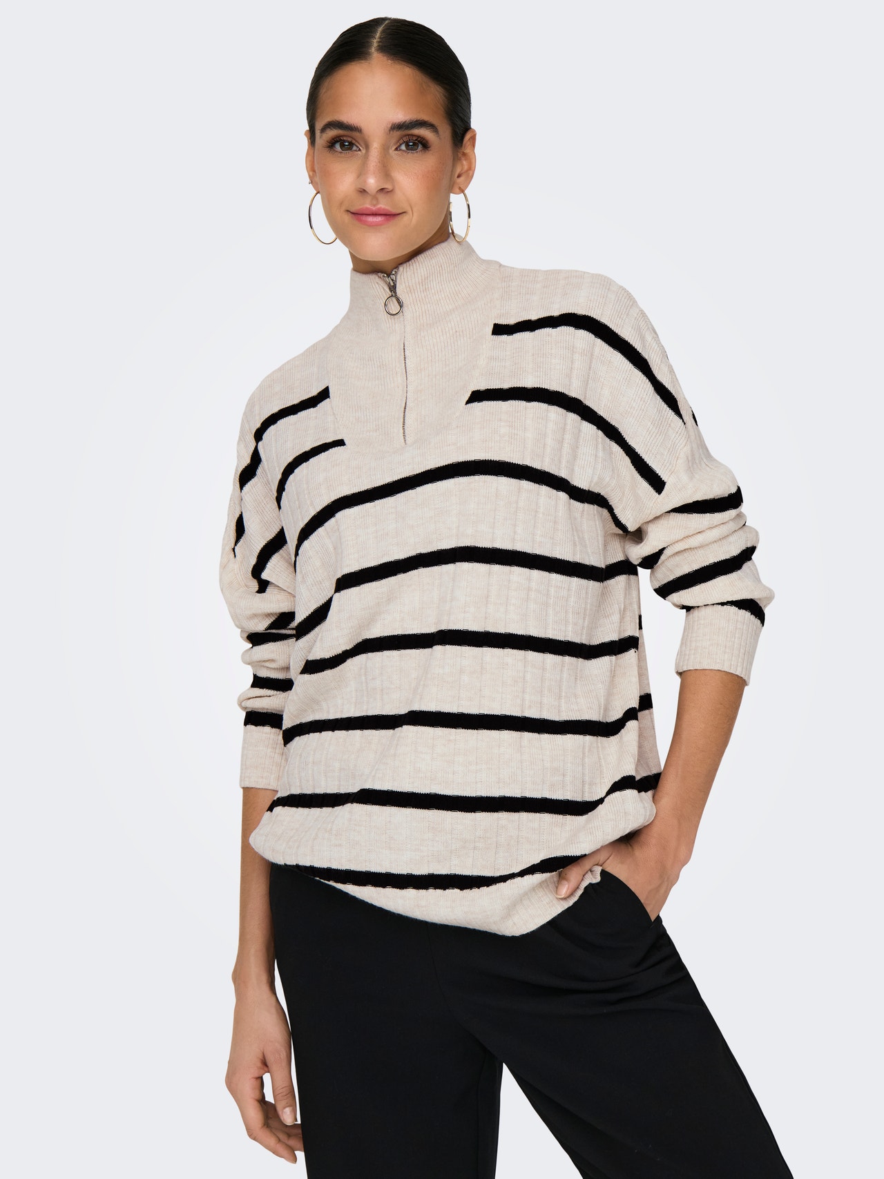 ONLY High neck sweatshirt with zip -Pumice Stone - 15302202