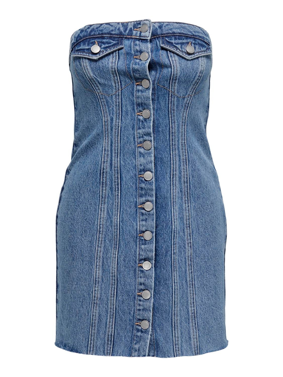 ONLY Bodycon Fit Axelbandslös Kort klänning -Medium Blue Denim - 15302226