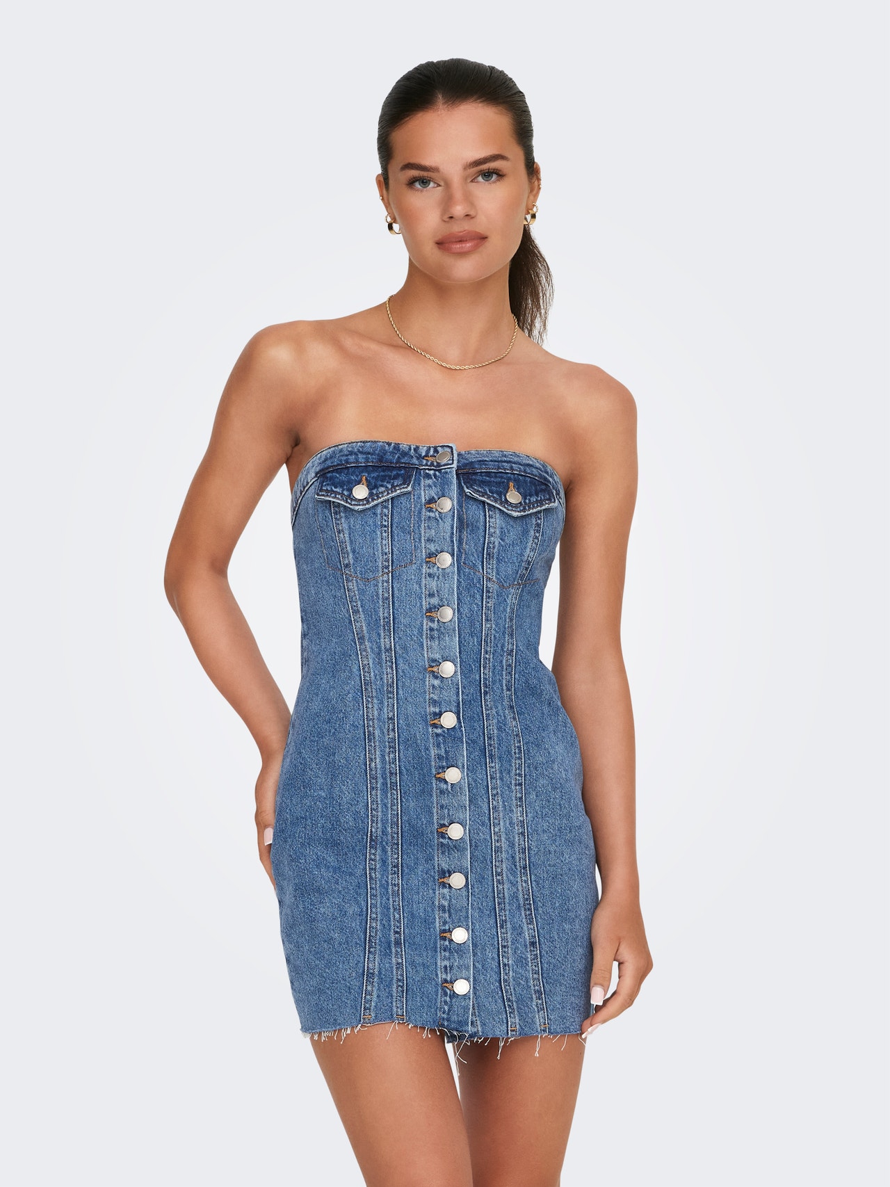 ONLY Bodycon Fit Axelbandslös Kort klänning -Medium Blue Denim - 15302226