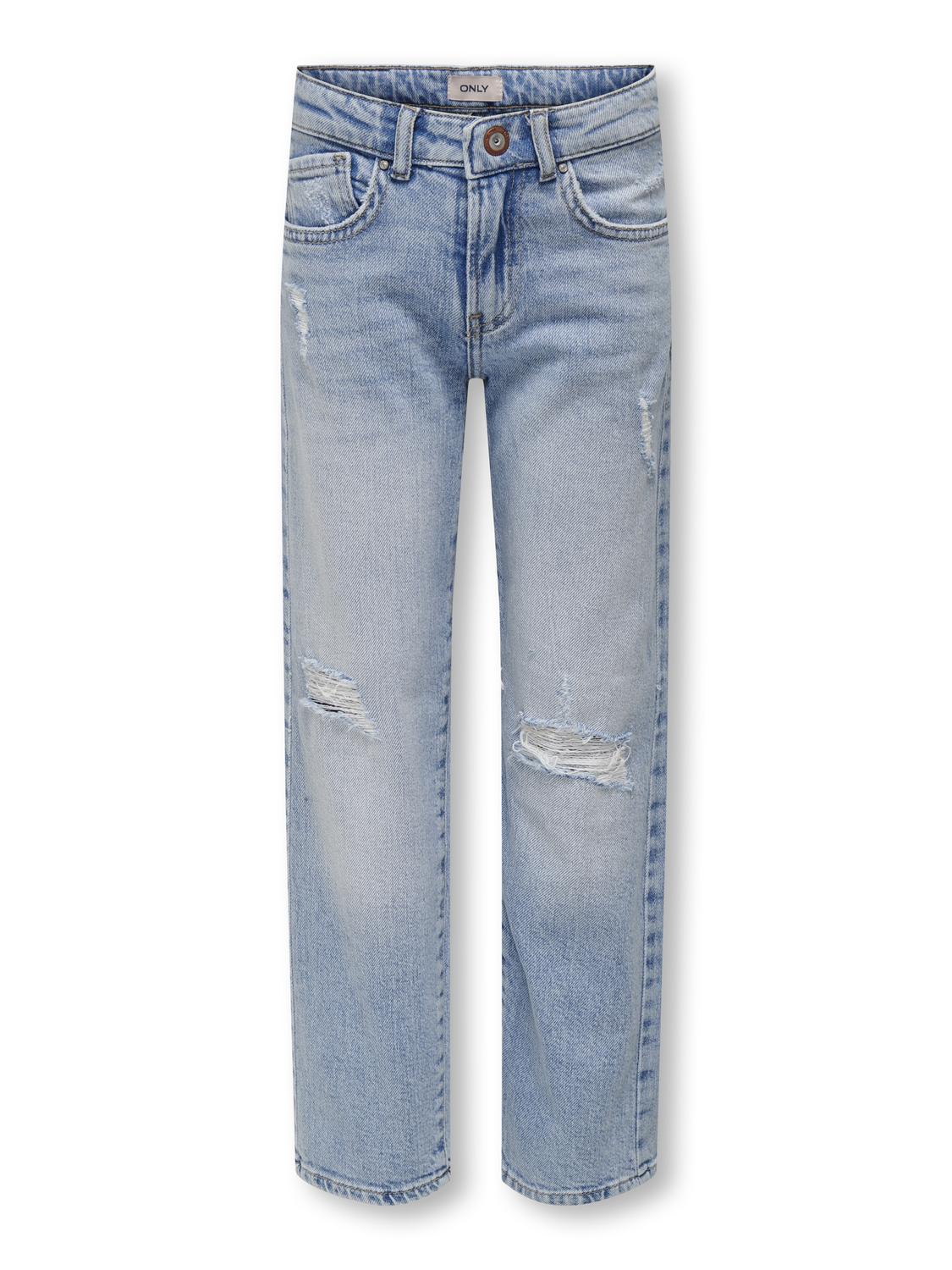 ONLY Wide Leg Fit Destroyed hems Jeans -Light Blue Denim - 15302276