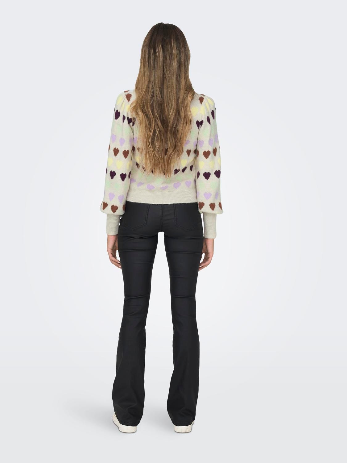 ONLY O-neck patterned knitted pullover -Pumice Stone - 15302356