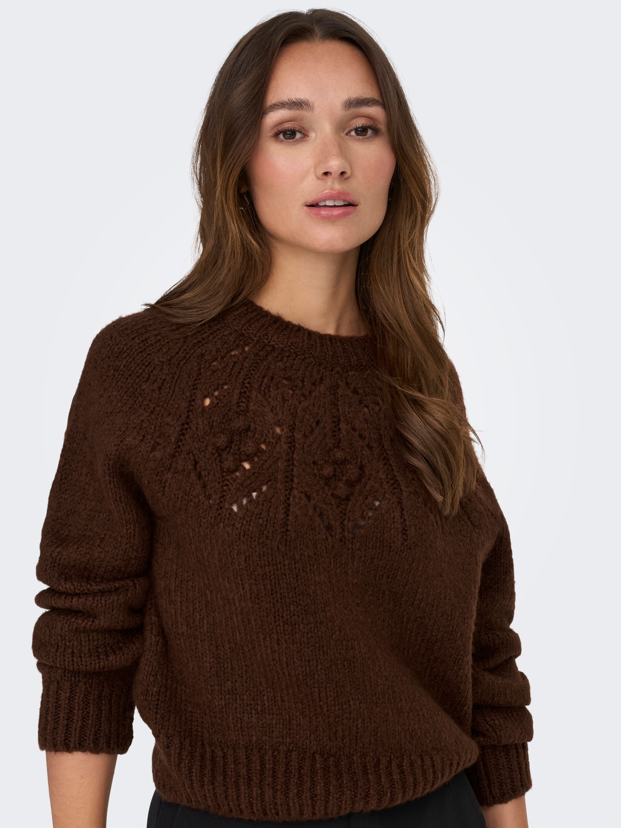 ONLY O-neck knitted pullover -Fondue Fudge - 15302361