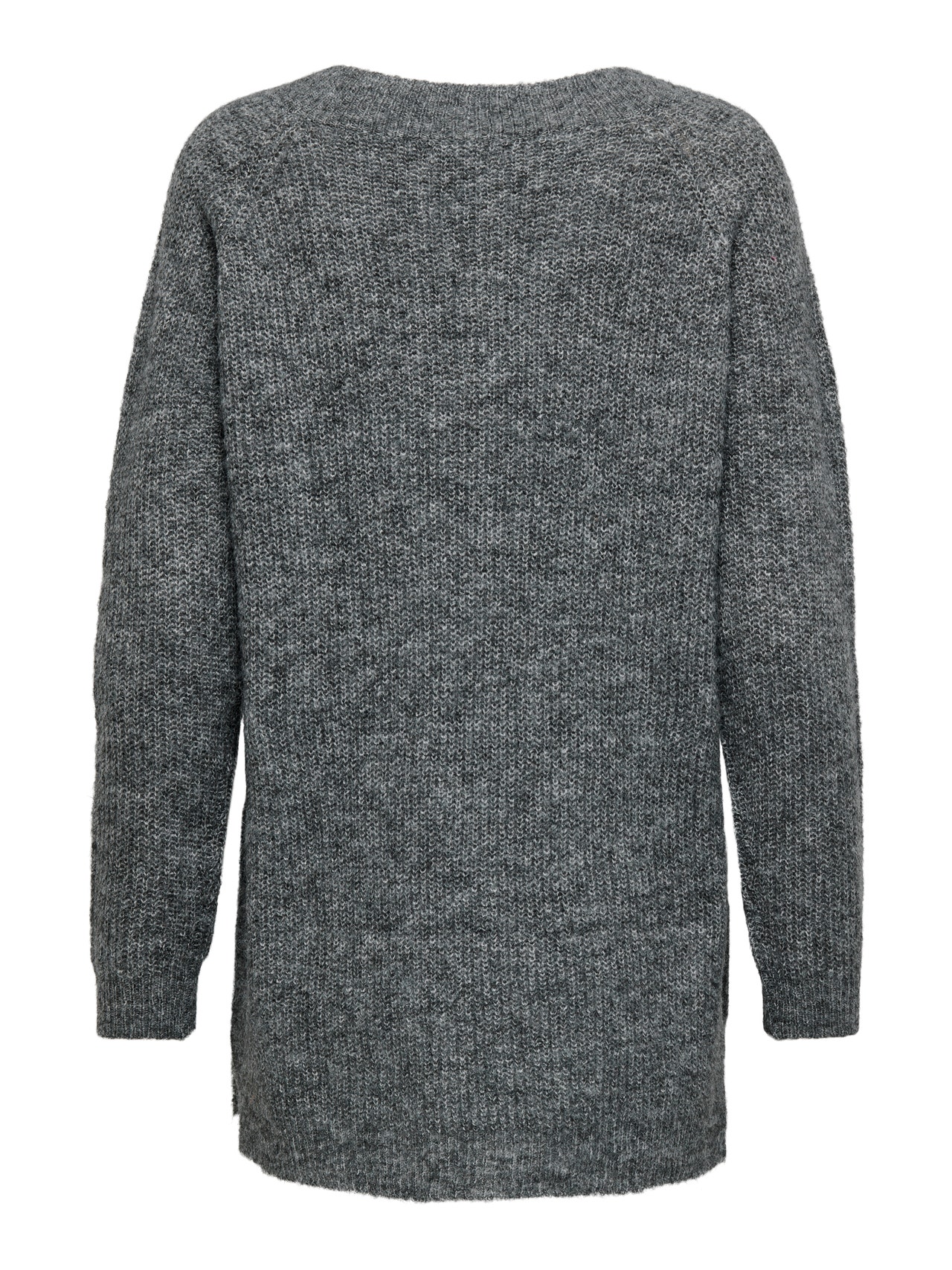 ONLY V-neck long knitted pullover -Dark Grey Melange - 15302379