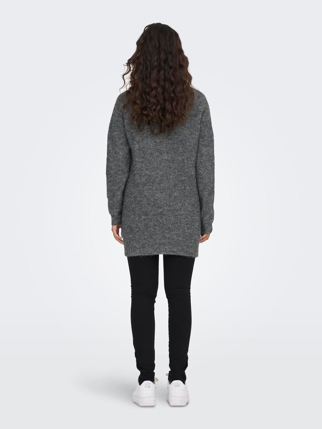 ONLY V-neck long knitted pullover -Dark Grey Melange - 15302379