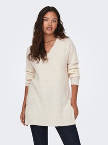 ONLY V-neck long knitted pullover -White - 15302379
