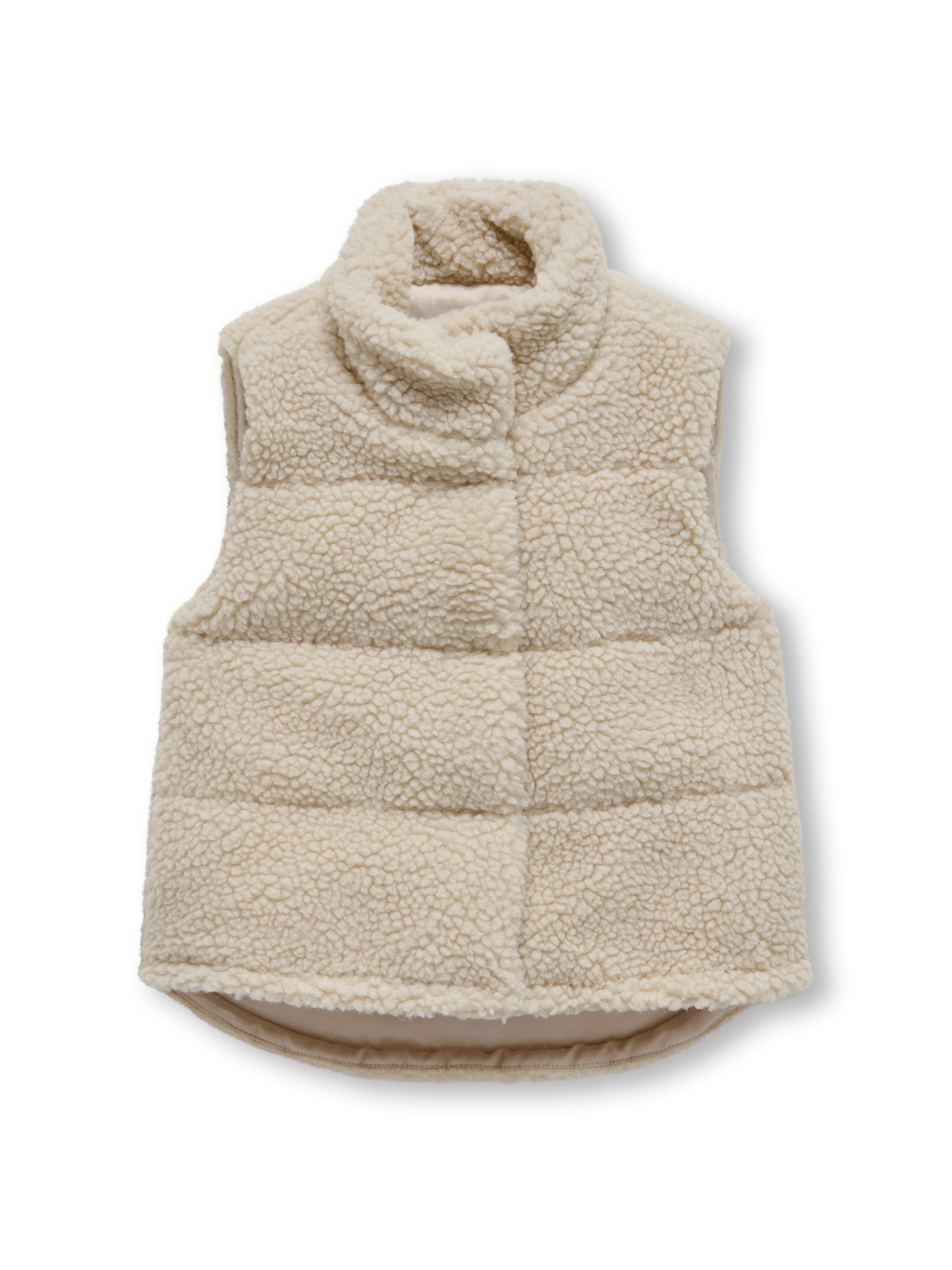 Gilet Sans Manches ONLY Sandra - Col Haut, Fermeture Boutons - Gilet En Peluche Noir Pour Femme