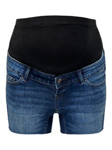 ONLY Normal geschnitten Mittlere Taille Offener Saum Maternity Shorts -Dark Blue Denim - 15302617