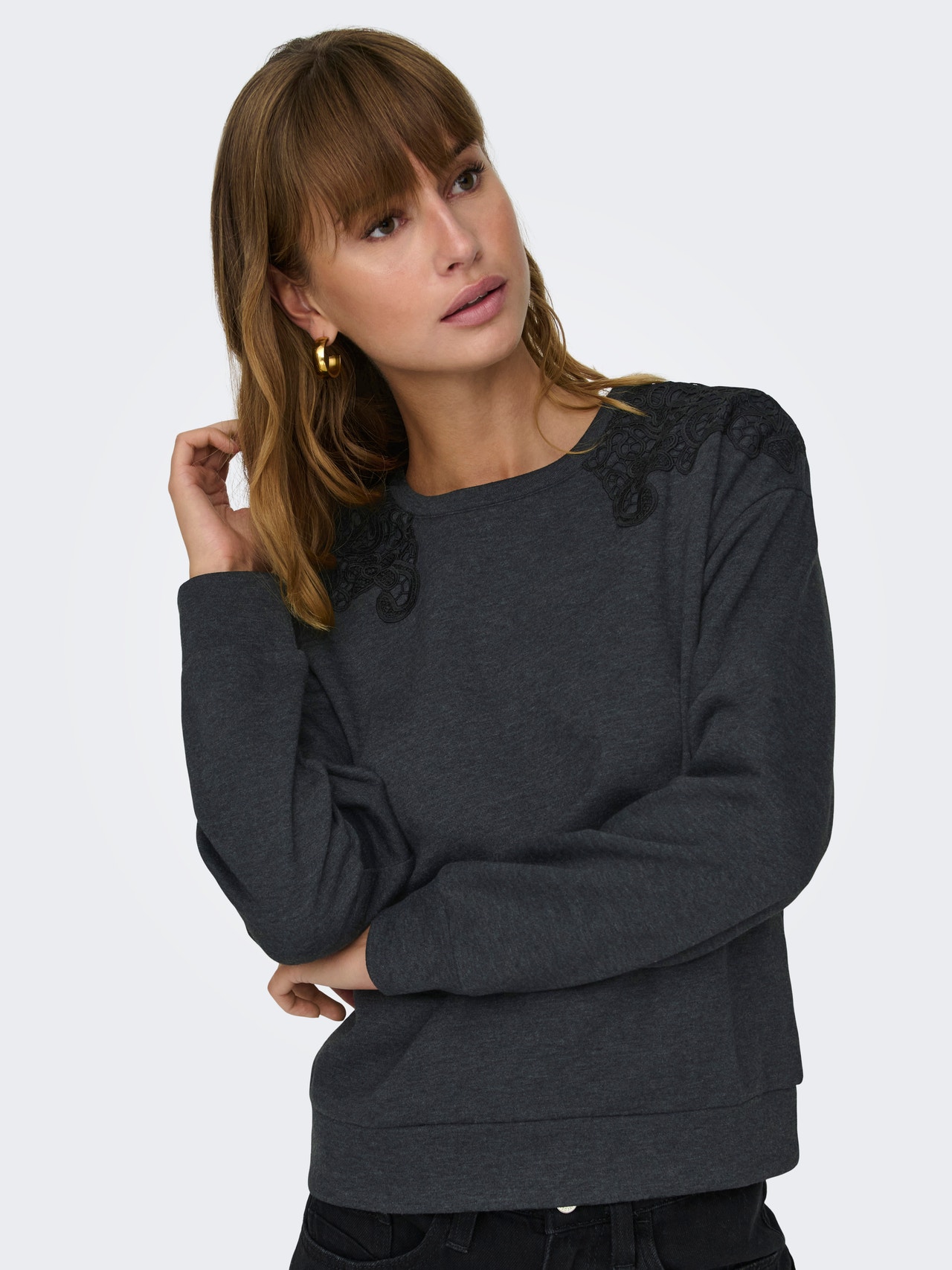 ONLY o-neck sweatshirt -Dark Grey Melange - 15302639