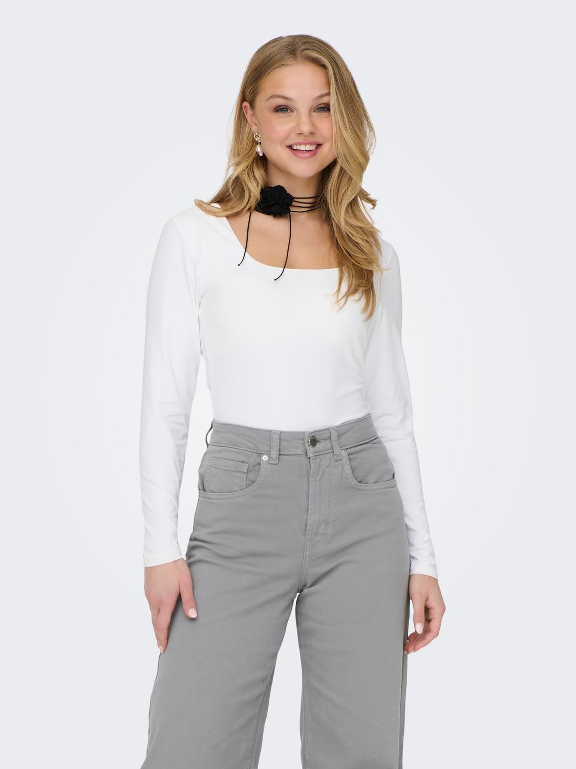 Long Sleeved Basic Top, White