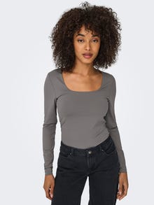ONLY Square neck rib top -Thunderstorm - 15302647