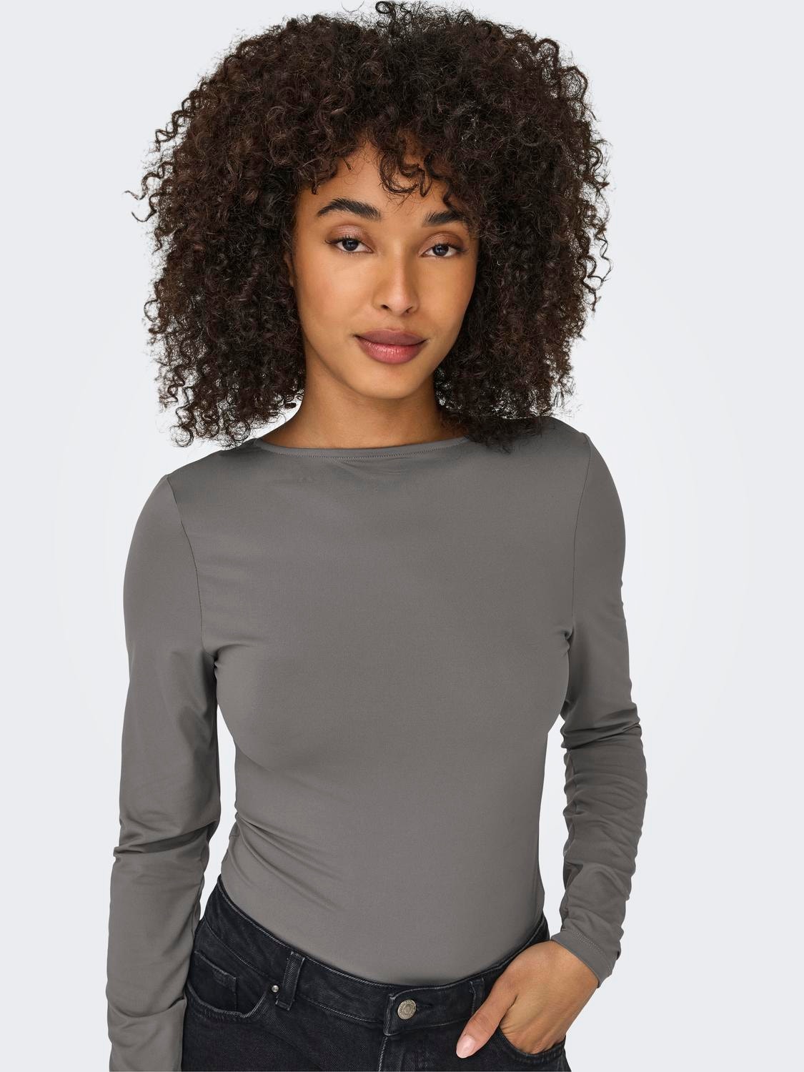 ONLY Square neck rib top -Thunderstorm - 15302647