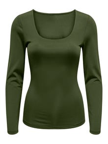 ONLY Square neck rib top -Rifle Green - 15302647