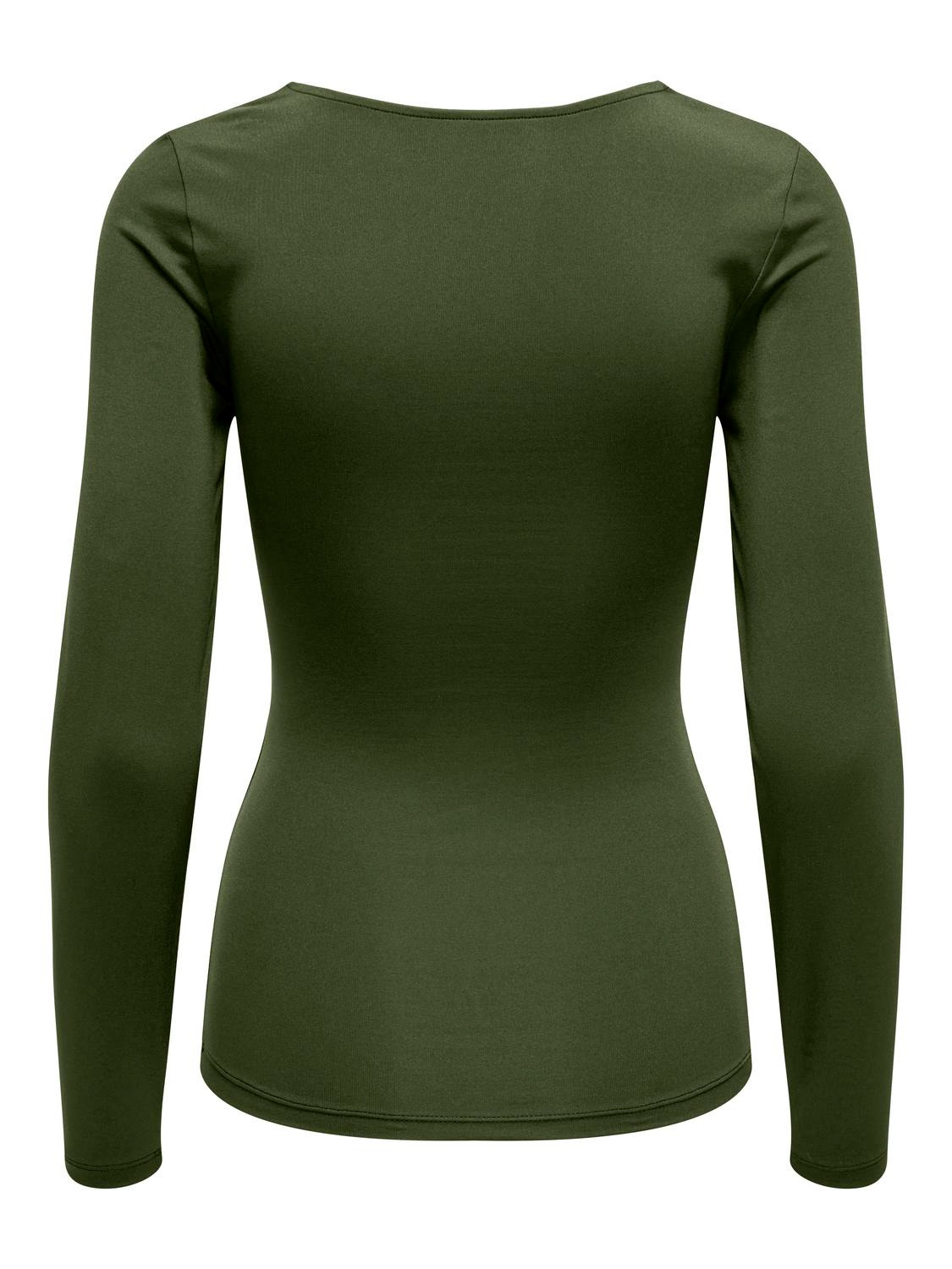 ONLY Square neck rib top -Rifle Green - 15302647