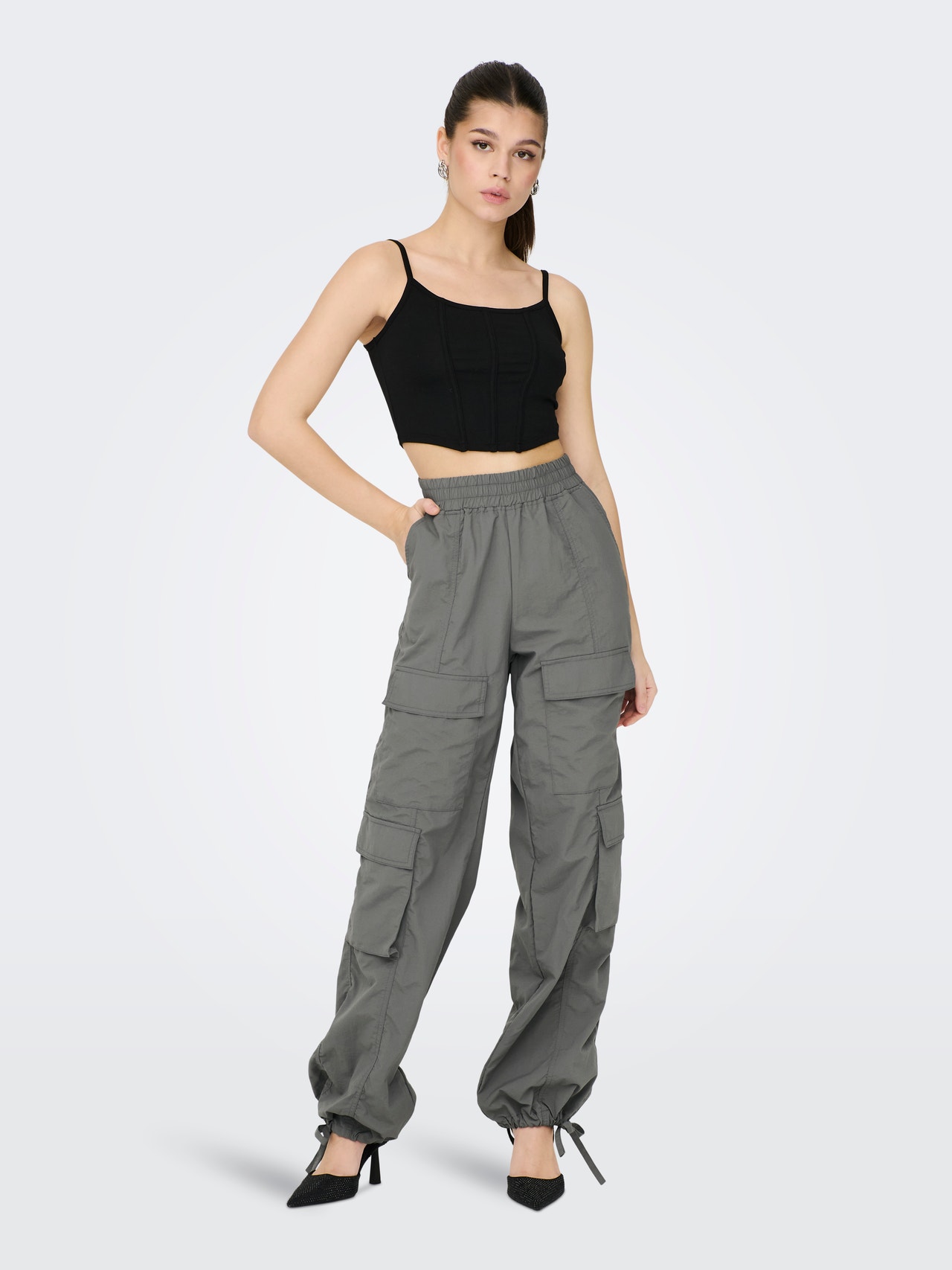 ONLY Pantalons Straight Fit Taille moyenne -Granite Grey - 15302732