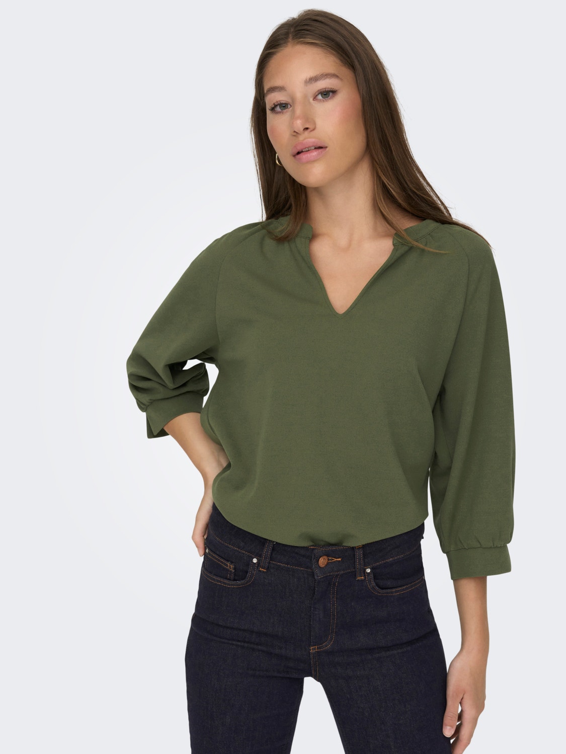 ONLY V-neck top with 3/4 sleeves -Kalamata - 15302785