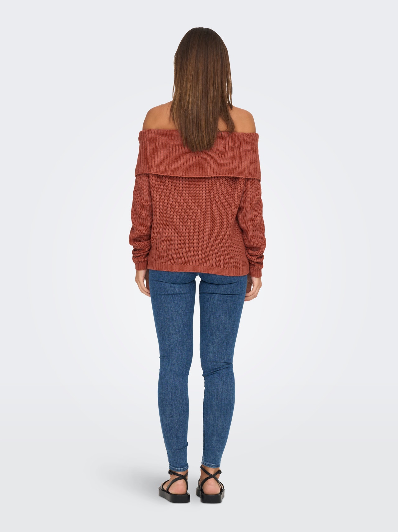 ONLY Off shoulder knitted pullover -Burnt Brick - 15302814