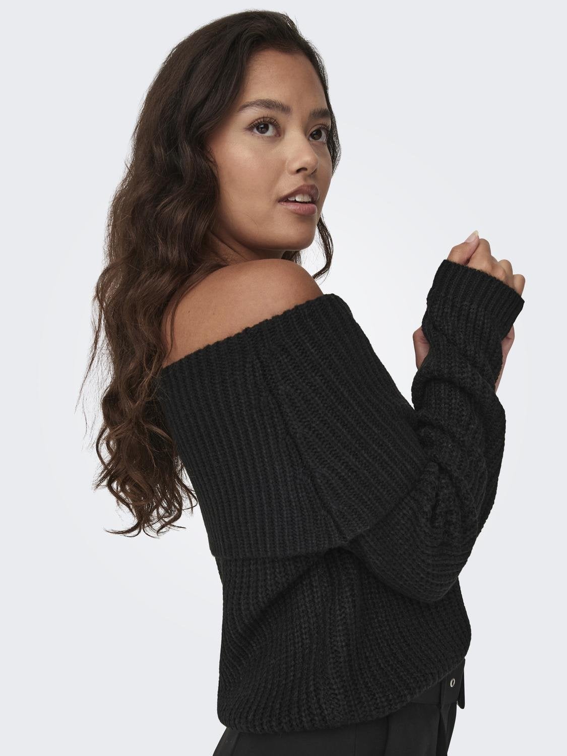 Long black off the shoulder clearance sweater