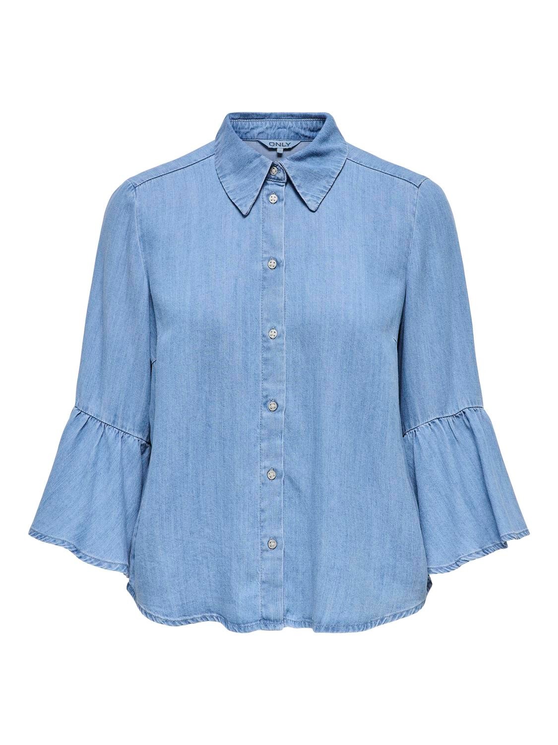ONLY Camisas Corte loose Cuello de camisa Puños anchos Mangas acampanadas -Medium Blue Denim - 15302829