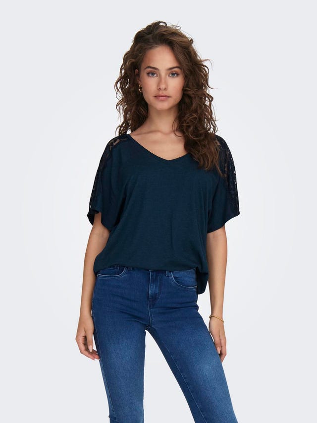 ONLY v-neck top with lace - 15302877