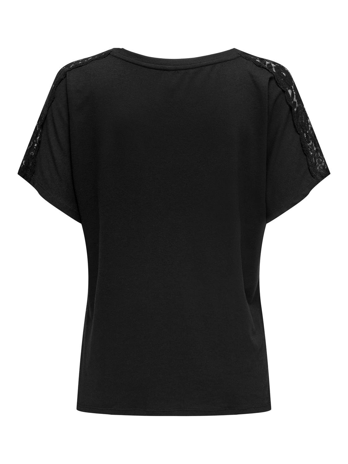 ONLY v-neck top with lace -Black - 15302877