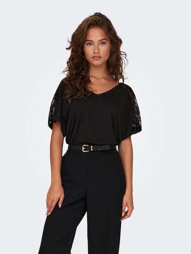 ONLY v-neck top with lace - 15302877