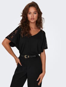 ONLY v-neck top with lace -Black - 15302877