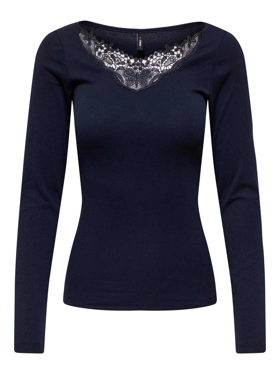 ONLY Long sleeved top with lace neck -Dress Blues - 15302894
