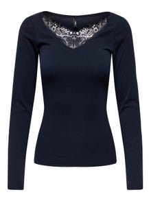 ONLY Long sleeved top with lace neck -Dress Blues - 15302894