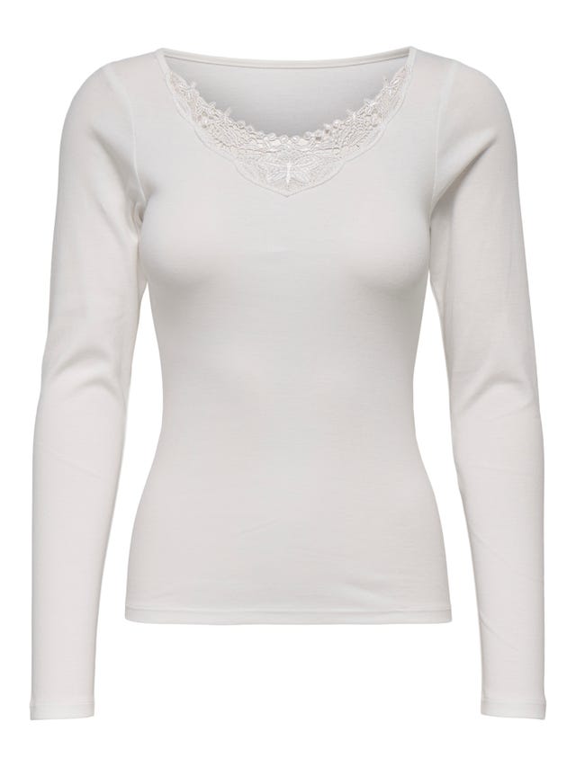 ONLY Long sleeved top with lace neck - 15302894