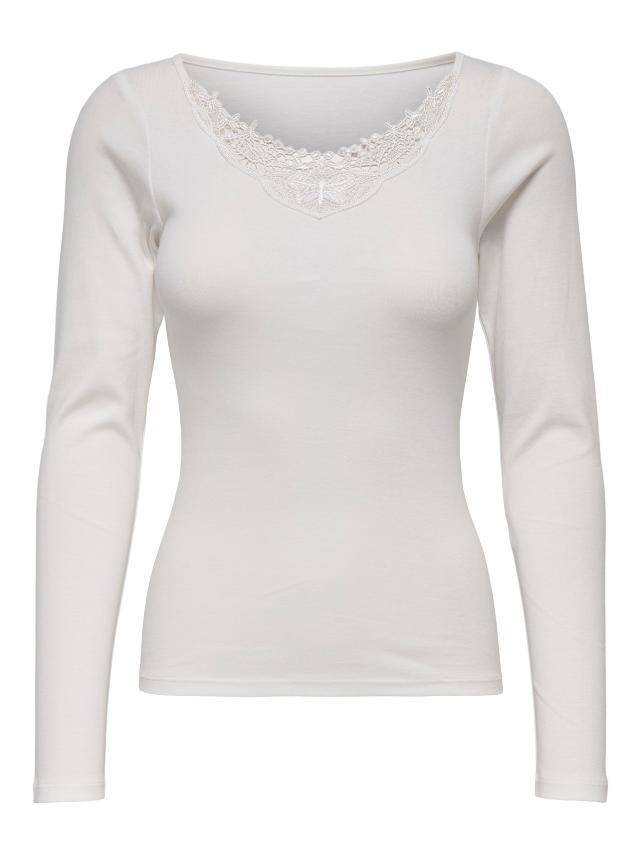 ONLY Long sleeved top with lace neck -Cloud Dancer - 15302894