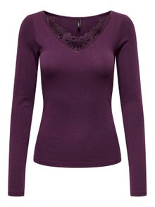 ONLY Long sleeved top with lace neck -Italian Plum - 15302894