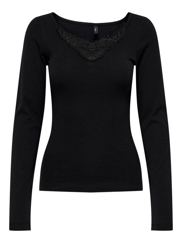 ONLY Long sleeved top with lace neck - 15302894