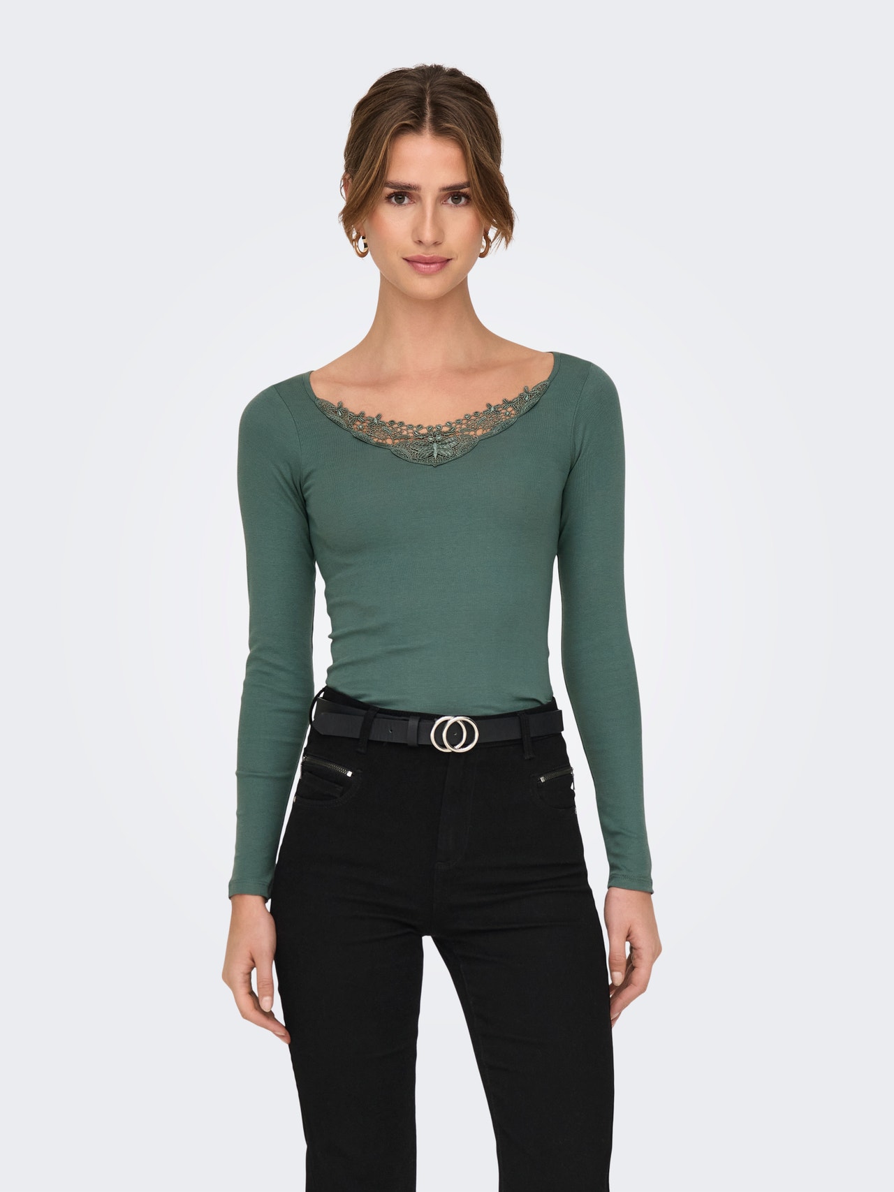 ONLY Tavapärane lõige Sirge kaelus Top -Balsam Green - 15302894