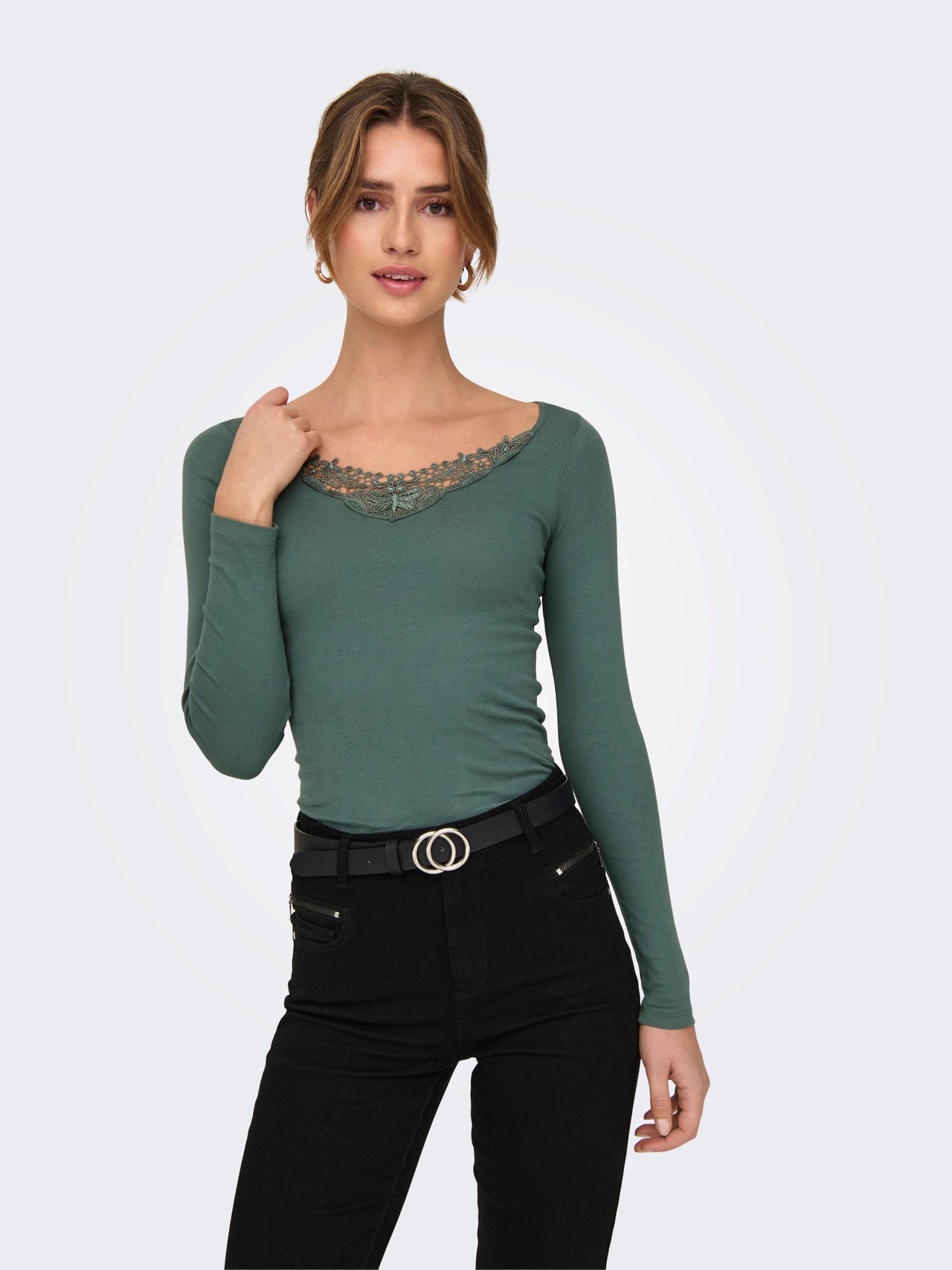 ONLY Tavapärane lõige Sirge kaelus Top -Balsam Green - 15302894