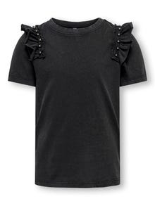 ONLY O-hals t-shirt med flæse -Black - 15302938