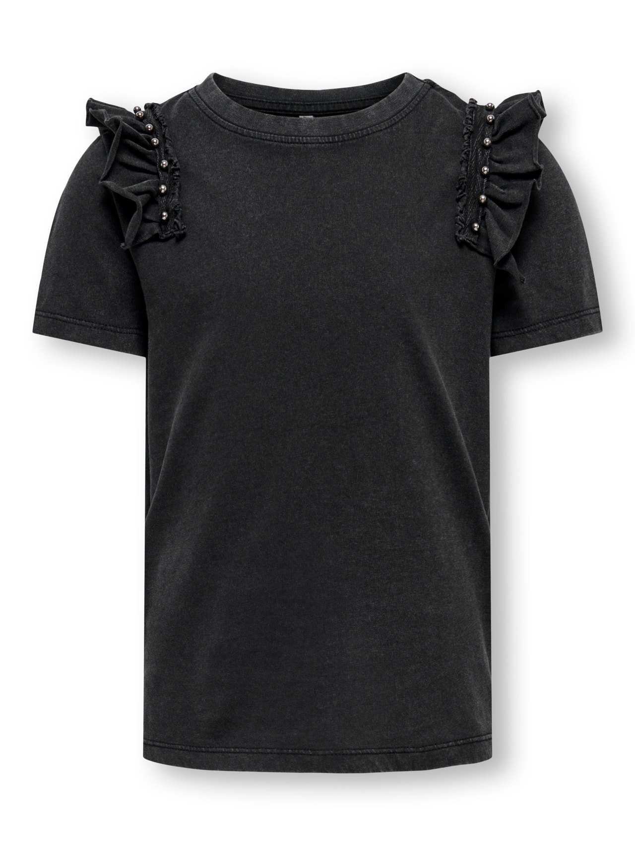 ONLY O-neck t-shirt with frills -Black - 15302938