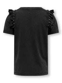 ONLY O-neck t-shirt with frills -Black - 15302938