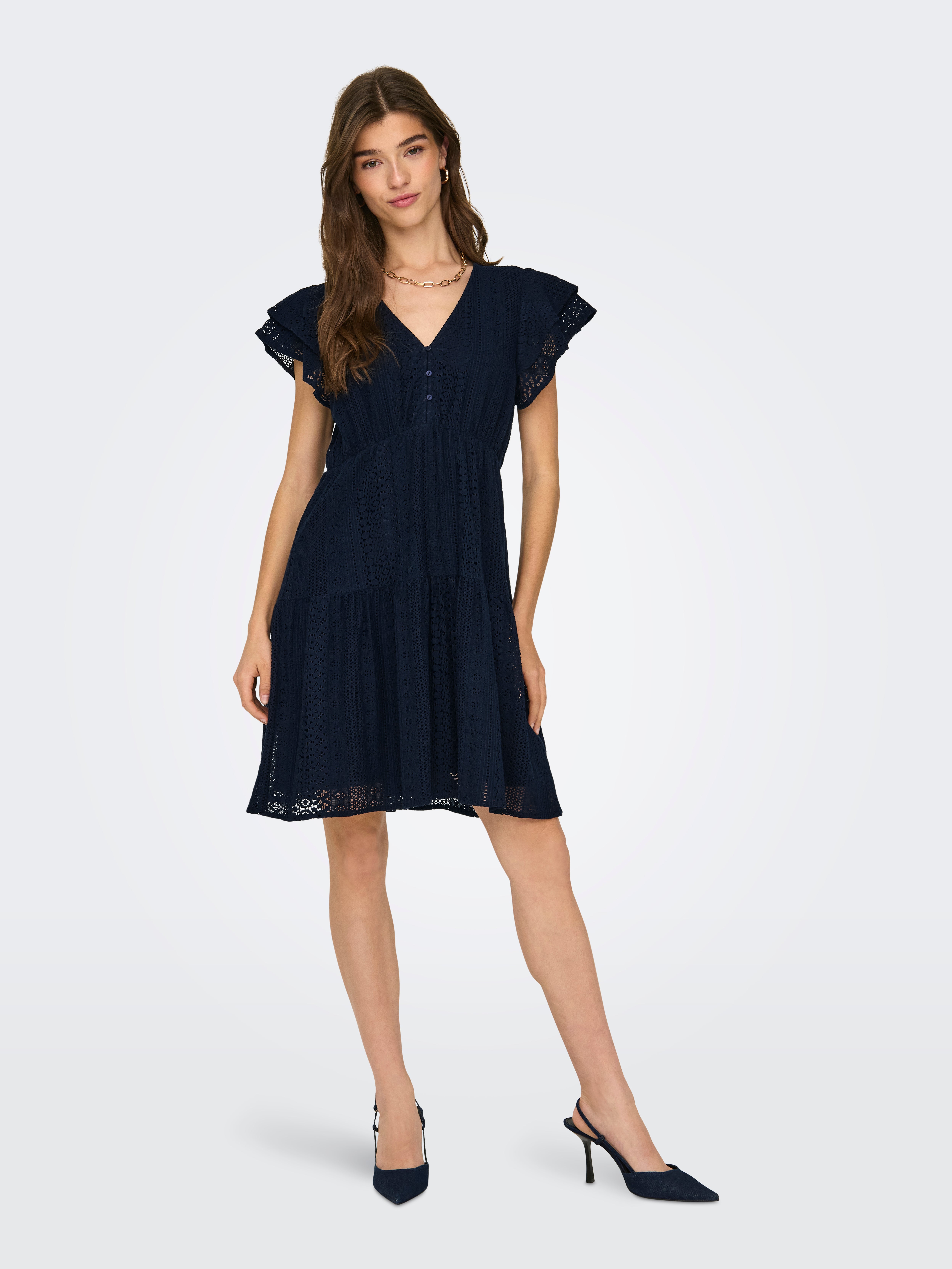 ONLY Onlhelena Lace Capsl Dress Wvn Noos Women's V-Neck Short Sleeve ONLY Onlhelena Lace Capsl Dress Wvn Noos Women's V-Neck Short Sleeve