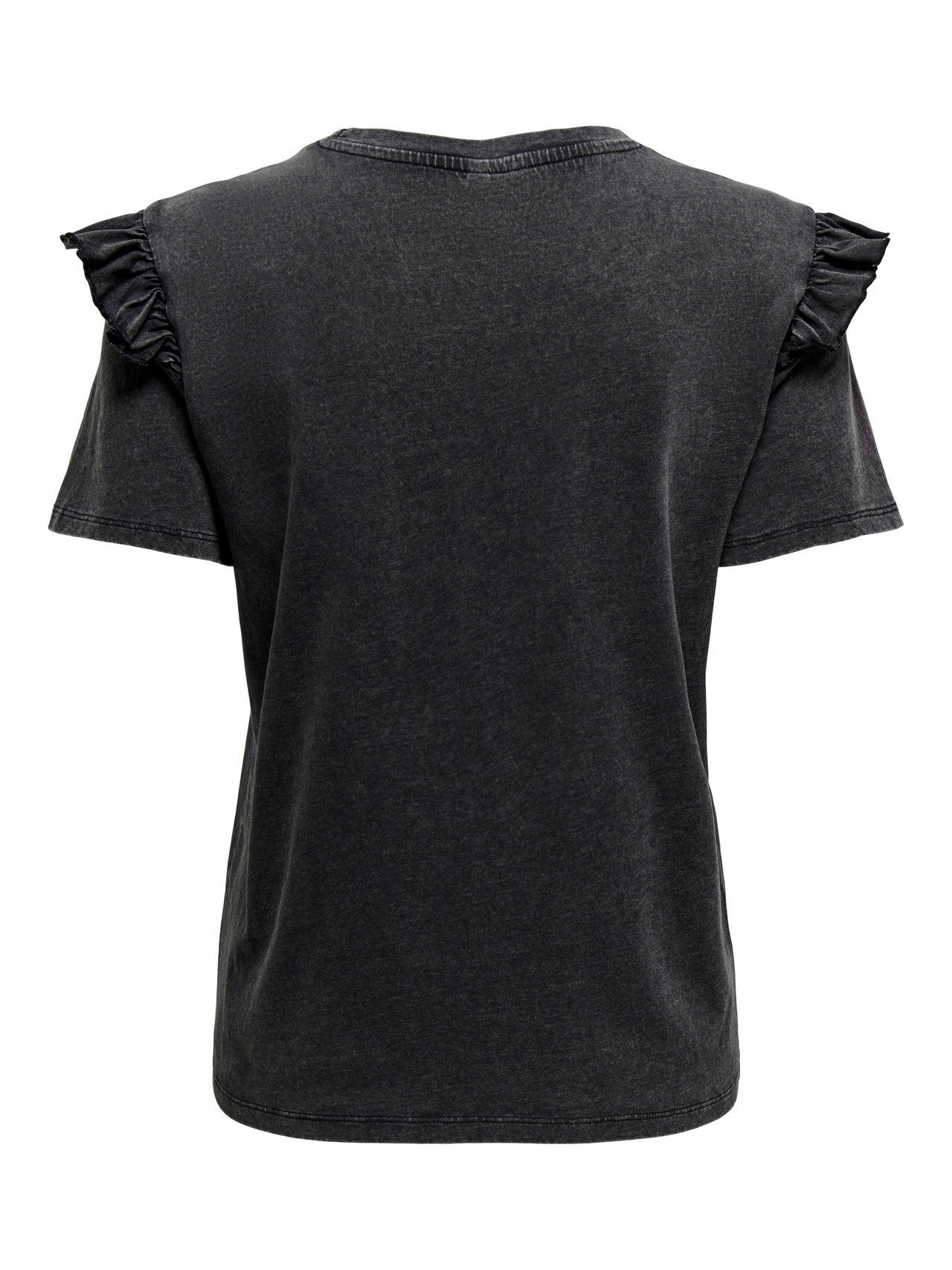 ONLY O-neck t-shirt with print and frills -Black - 15303188