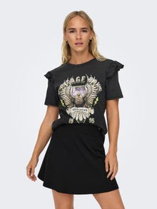 ONLY O-hals t-shirt med print og flæse -Black - 15303188