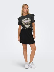 ONLY O-hals t-shirt med print og flæse -Black - 15303188