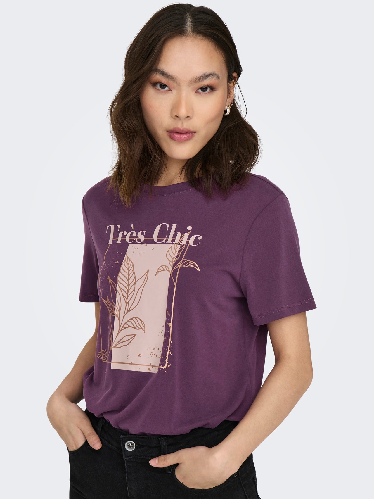 ONLY O-NECK TOP WITH PRINT -Italian Plum - 15303212