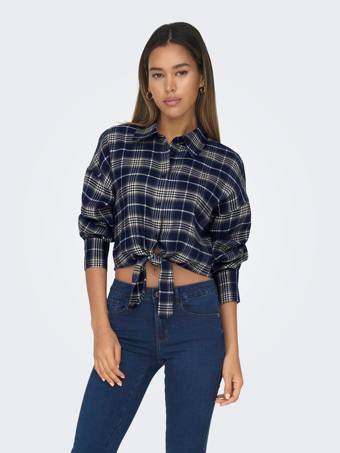 ONLY Cropped tie shirt -Dress Blues - 15303370