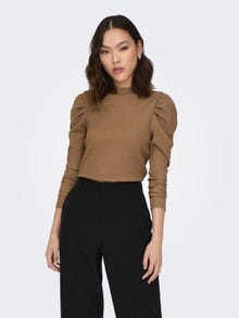 ONLY Regular Fit High neck Puff sleeves Top -Toasted Coconut - 15303407