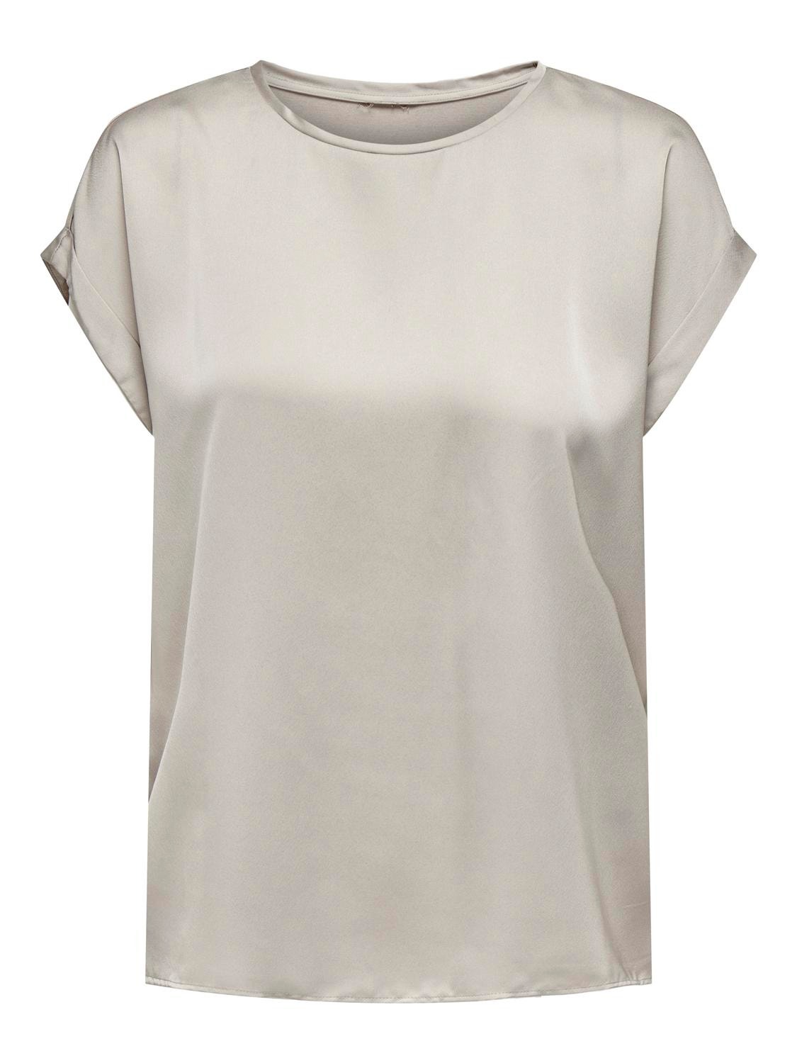 ONLY Regular Fit Round Neck Fold-up cuffs Top -Dove - 15303413